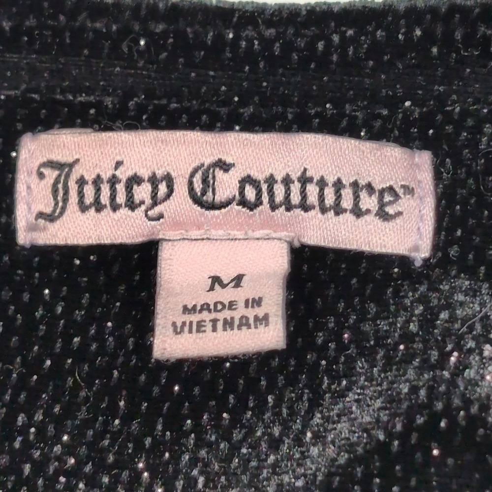 Juicy Couture M Glitter Velour Zip Jacket Y2K Bling Glam Black Y2K Glam Lounge - Picture 3 of 13